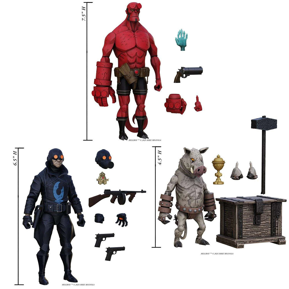 Hellboy Actionfiguren Hellboy 19 cm + Lobster Johnson 17 cm + Gruagach 11 cm PRE-ORDER